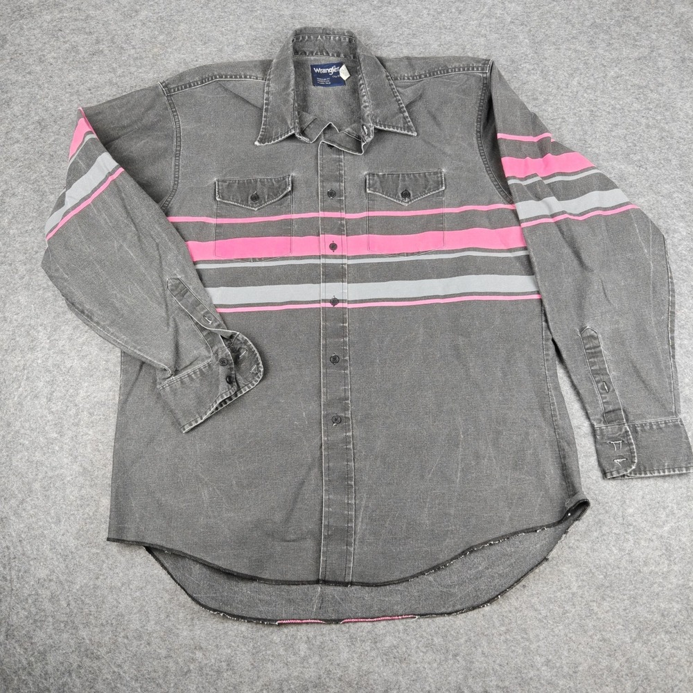 Vintage Wrangler Brushpopper Shirt Men's XL Striped Western USA X-Long Tails VTG
